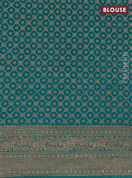 Banarasi semi crepe saree teal blue with woven buttas and woven border