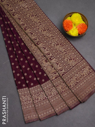 Banarasi semi crepe saree deep purple with woven buttas and woven border