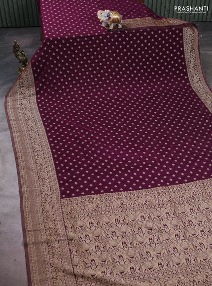 Banarasi semi crepe saree deep purple with woven buttas and woven border