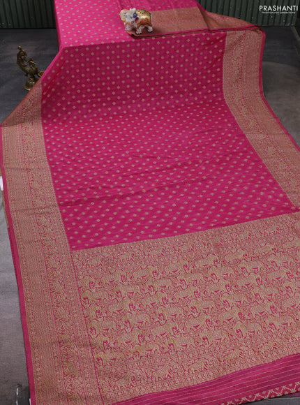 Banarasi semi crepe saree pink with woven buttas and woven border