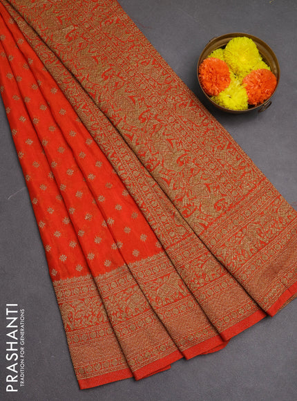Banarasi semi crepe saree orange with woven buttas and woven border