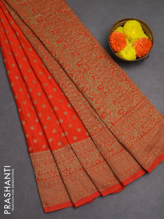 Banarasi semi crepe saree orange with woven buttas and woven border