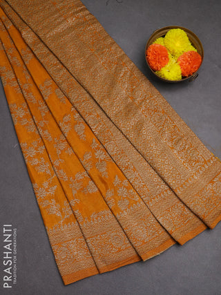 Banarasi semi crepe saree mango yellow with allover thread & zari weaves and woven border