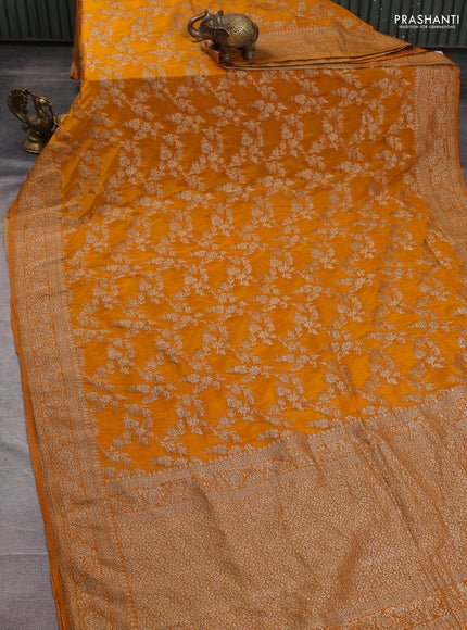 Banarasi semi crepe saree mango yellow with allover thread & zari weaves and woven border