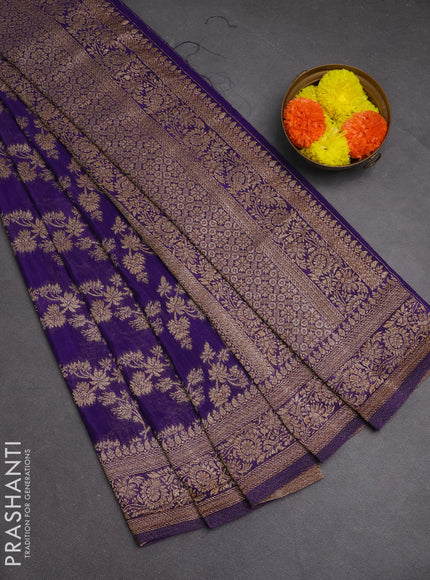Banarasi semi crepe saree violet with allover thread & zari weaves and woven border