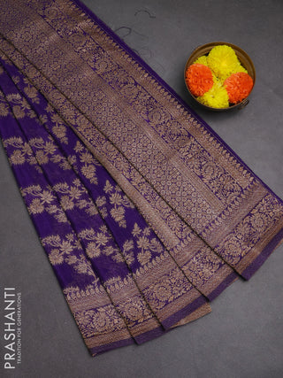 Banarasi semi crepe saree violet with allover thread & zari weaves and woven border