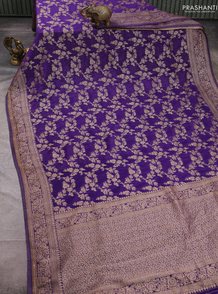 Banarasi semi crepe saree violet with allover thread & zari weaves and woven border