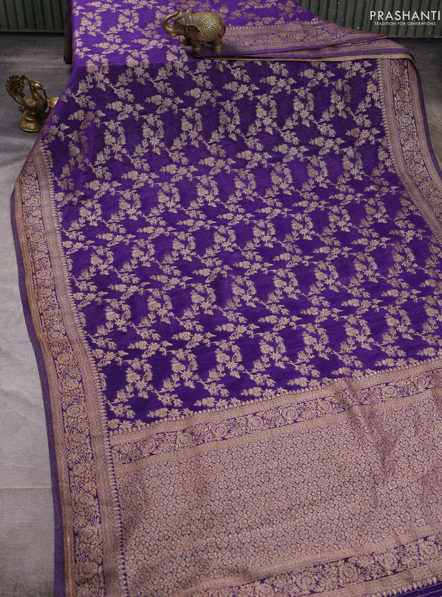 Banarasi semi crepe saree violet with allover thread & zari weaves and woven border