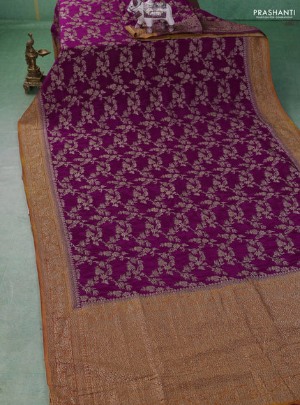 Banarasi semi crepe saree purple and mustard yellow with allover thread & zari weaves and woven border