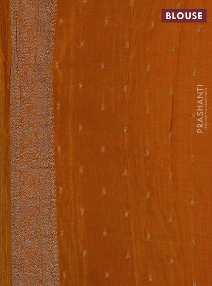 Banarasi semi crepe saree purple and mustard yellow with allover thread & zari weaves and woven border