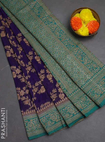 Banarasi semi crepe saree violet and teal blue with allover thread & zari weaves and woven border