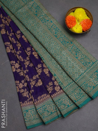 Banarasi semi crepe saree violet and teal blue with allover thread & zari weaves and woven border