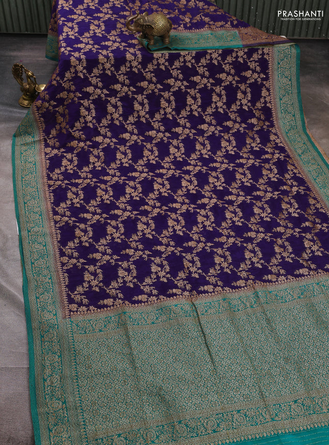 Banarasi semi crepe saree violet and teal blue with allover thread & zari weaves and woven border