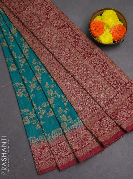 Banarasi semi crepe saree teal green and dark pink with allover thread & zari weaves and woven border