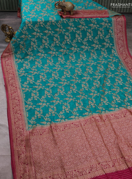 Banarasi semi crepe saree teal green and dark pink with allover thread & zari weaves and woven border