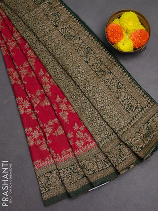 Banarasi semi crepe saree pink and green with allover thread & zari weaves and woven border