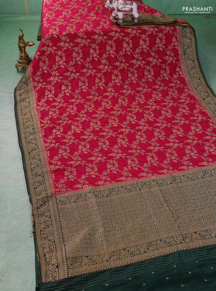 Banarasi semi crepe saree pink and green with allover thread & zari weaves and woven border