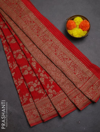 Banarasi semi crepe saree red with allover thread & zari weaves and woven border