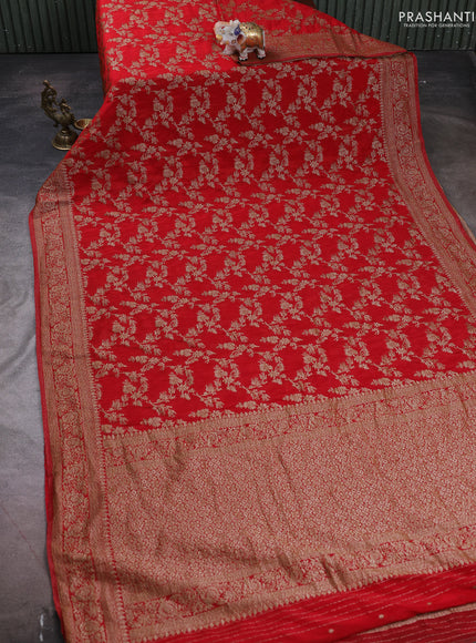 Banarasi semi crepe saree red with allover thread & zari weaves and woven border