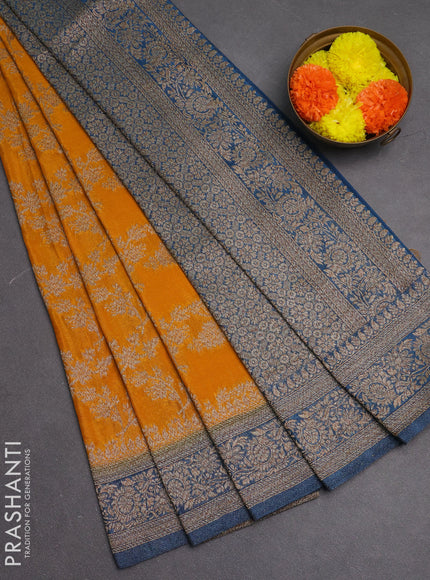 Banarasi semi crepe saree mango yellow and cs blue with allover thread & zari weaves and woven border