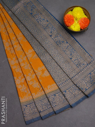 Banarasi semi crepe saree mango yellow and cs blue with allover thread & zari weaves and woven border