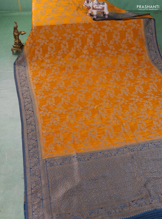 Banarasi semi crepe saree mango yellow and cs blue with allover thread & zari weaves and woven border