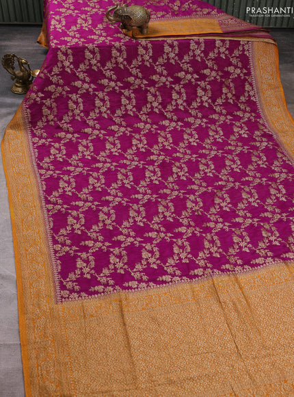 Banarasi semi crepe saree purple and mustard yellow with allover thread & zari weaves and woven border