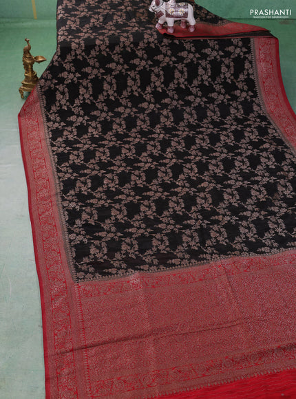 Banarasi semi crepe saree black and maroon with allover thread & zari weaves and woven border