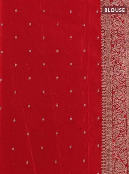 Banarasi semi crepe saree green and red with allover thread & zari weaves and woven border
