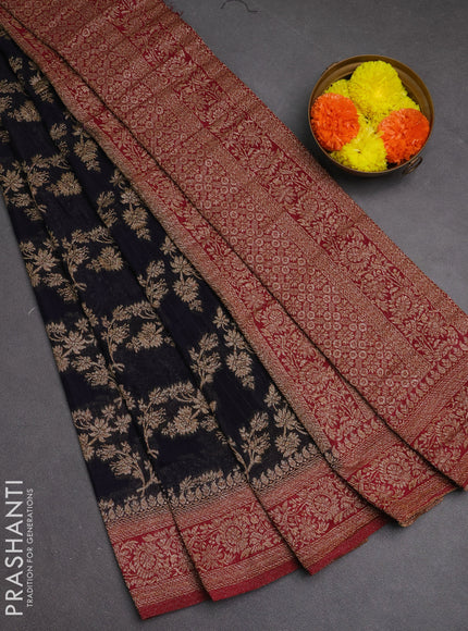 Banarasi semi crepe saree navy blue and magenta pink with allover thread & zari weaves and woven border