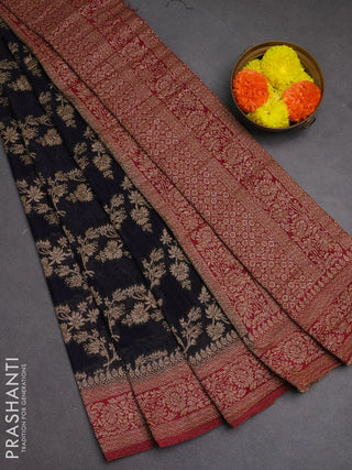 Banarasi semi crepe saree navy blue and magenta pink with allover thread & zari weaves and woven border