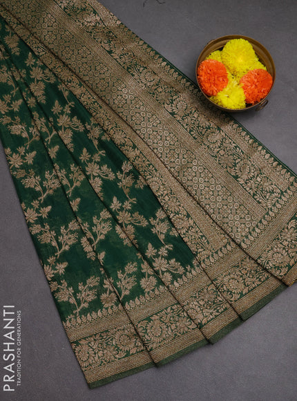 Banarasi semi crepe saree green with allover thread & zari weaves and woven border