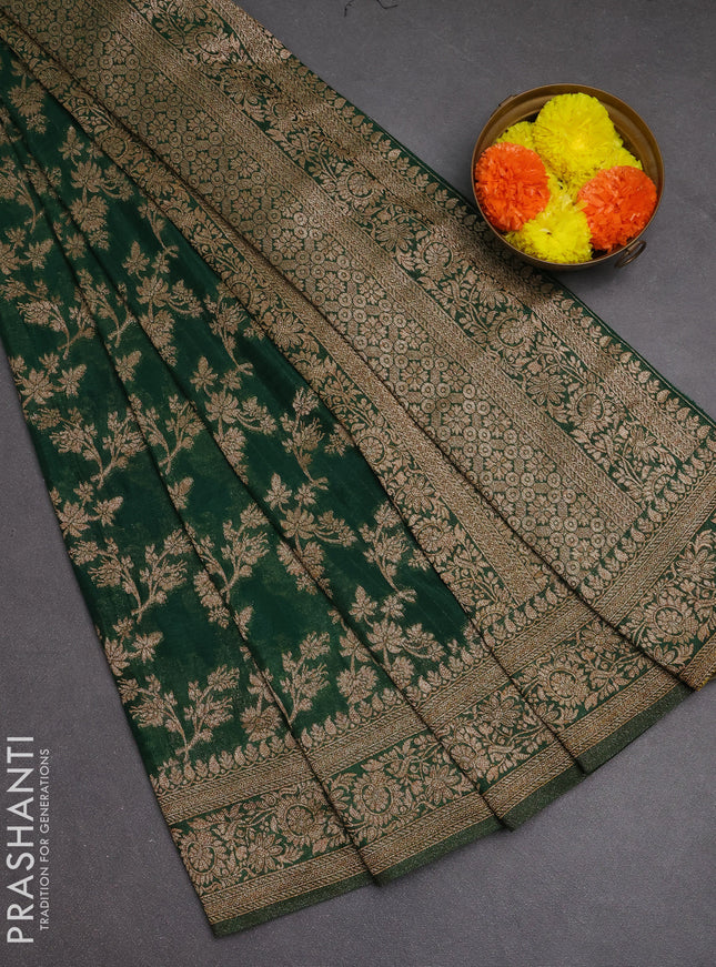 Banarasi semi crepe saree green with allover thread & zari weaves and woven border
