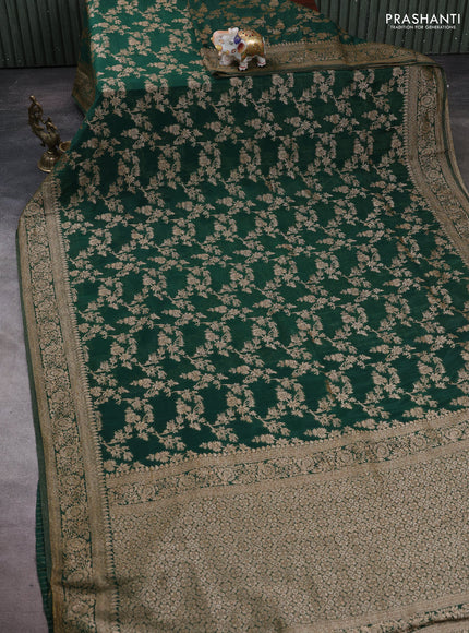 Banarasi semi crepe saree green with allover thread & zari weaves and woven border