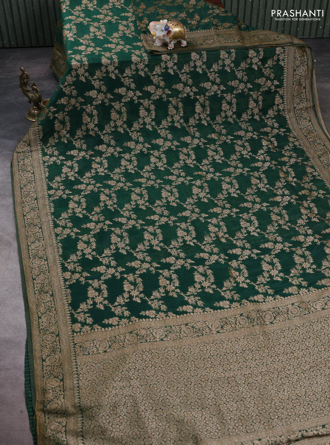 Banarasi semi crepe saree green with allover thread & zari weaves and woven border