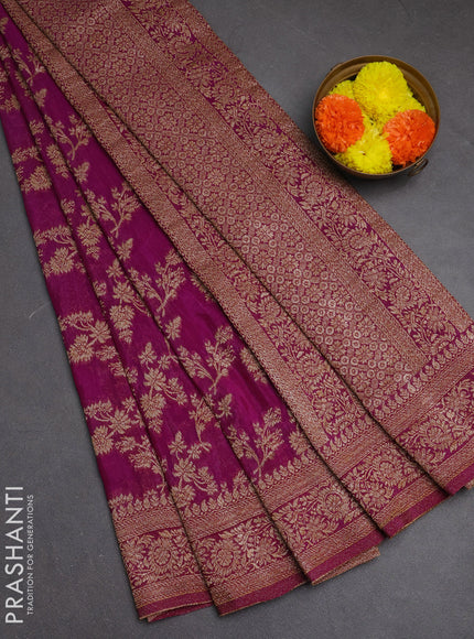 Banarasi semi crepe saree purple with allover thread & zari weaves and woven border