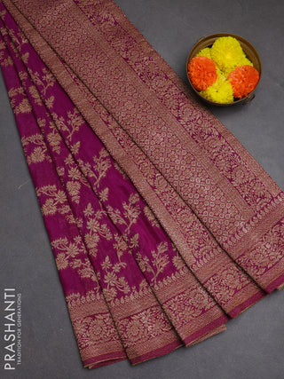 Banarasi semi crepe saree purple with allover thread & zari weaves and woven border