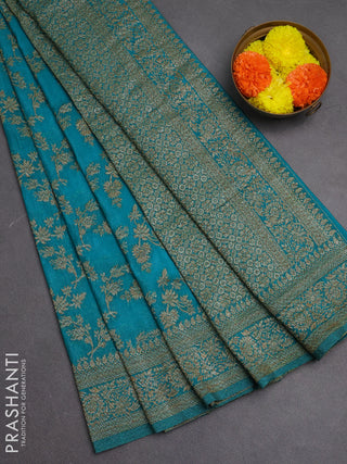 Banarasi semi crepe saree teal blue with allover thread & zari weaves and woven border