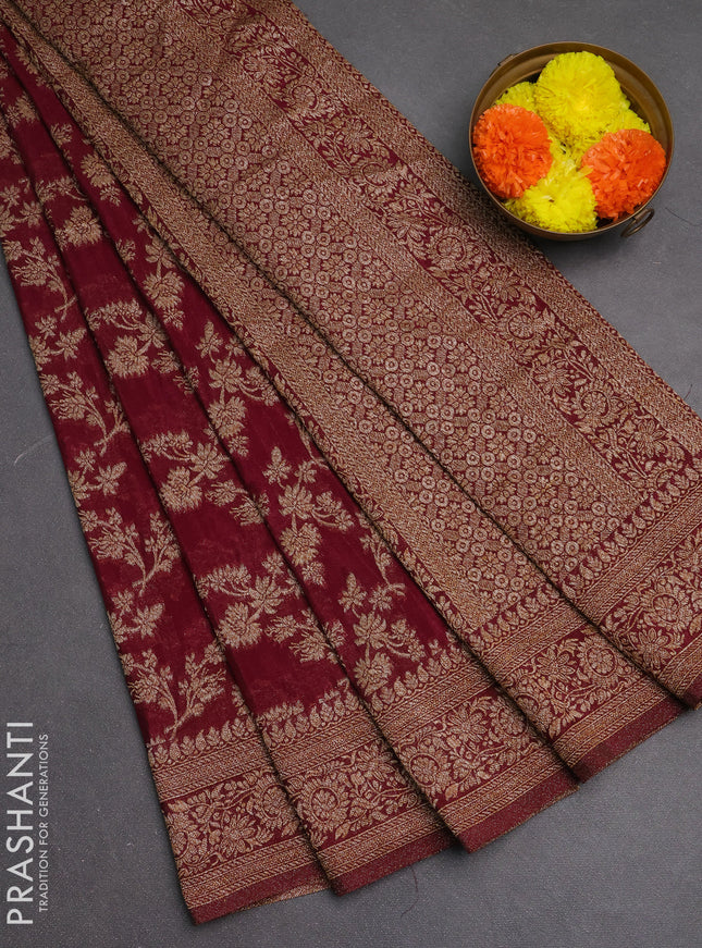 Banarasi semi crepe saree maroon with allover thread & zari weaves and woven border