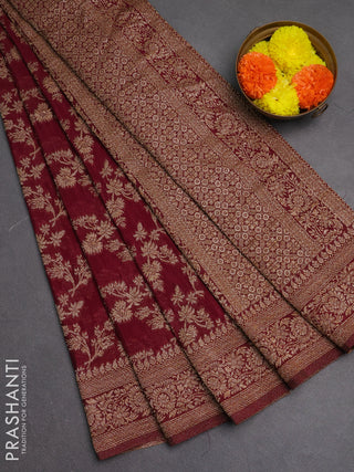 Banarasi semi crepe saree maroon with allover thread & zari weaves and woven border