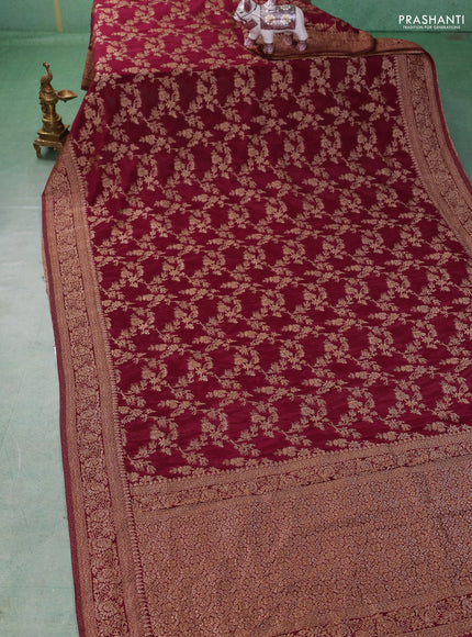 Banarasi semi crepe saree maroon with allover thread & zari weaves and woven border