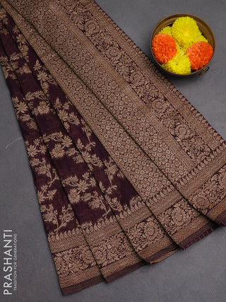 Banarasi semi crepe saree deep wine with allover thread & zari weaves and woven border