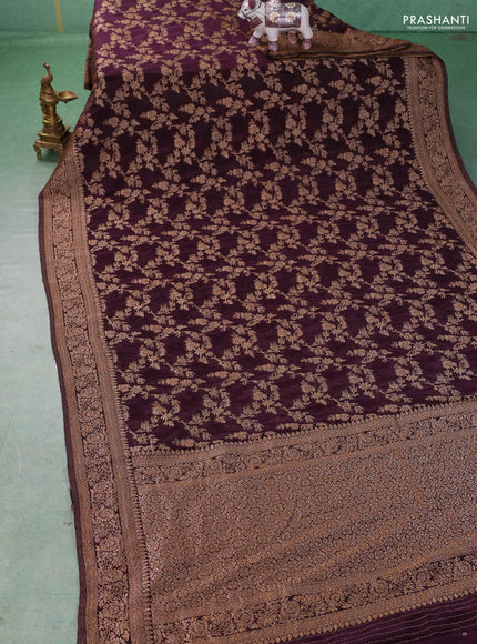 Banarasi semi crepe saree deep wine with allover thread & zari weaves and woven border