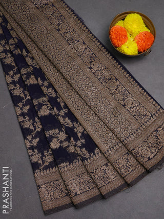 Banarasi semi crepe saree navy blue with allover thread & zari weaves and woven border