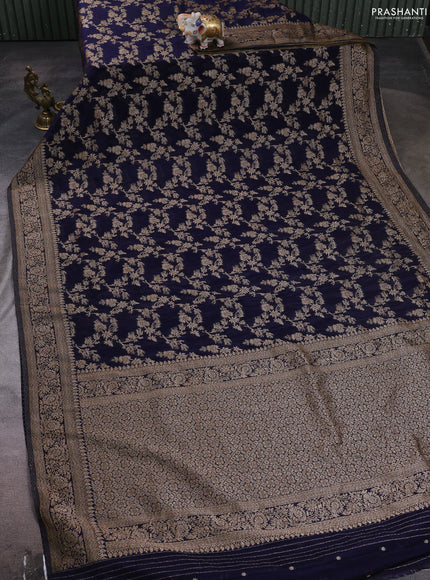 Banarasi semi crepe saree navy blue with allover thread & zari weaves and woven border