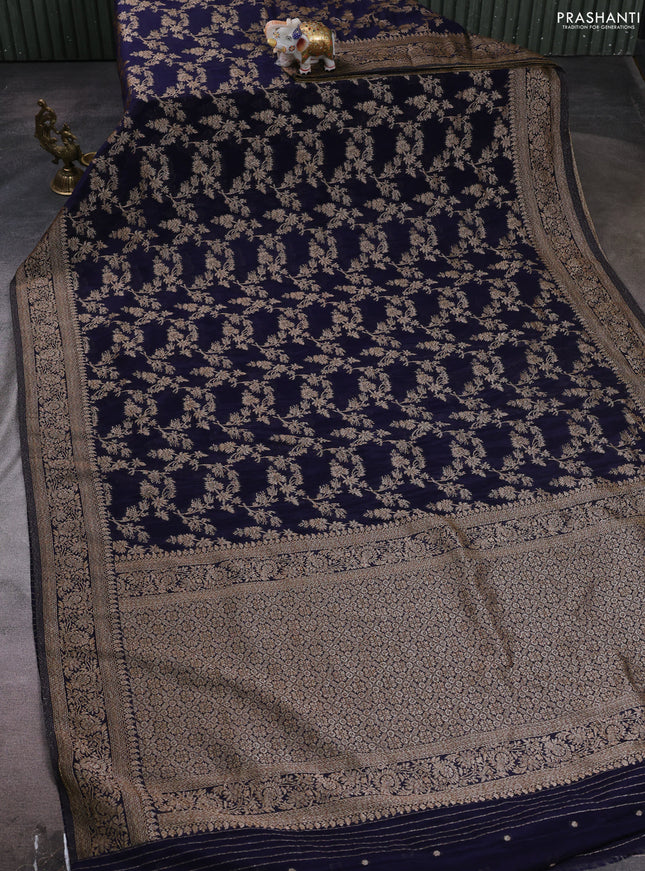 Banarasi semi crepe saree navy blue with allover thread & zari weaves and woven border