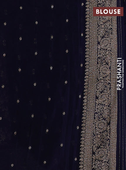 Banarasi semi crepe saree navy blue with allover thread & zari weaves and woven border