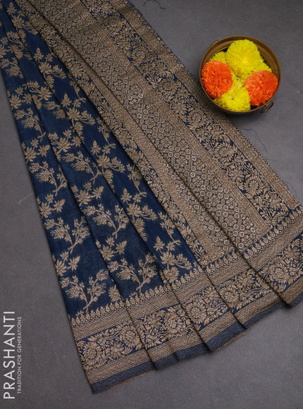 Banarasi semi crepe saree peacock blue with allover thread & zari weaves and woven border