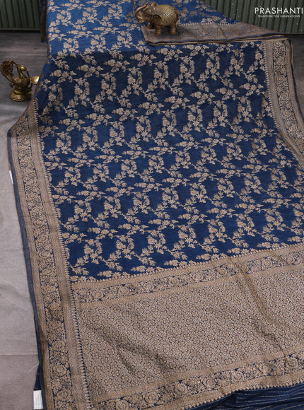 Banarasi semi crepe saree peacock blue with allover thread & zari weaves and woven border