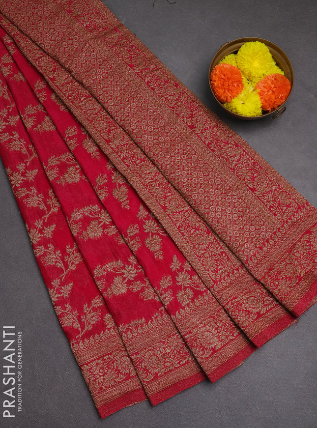 Banarasi semi crepe saree pink with allover thread & zari weaves and woven border
